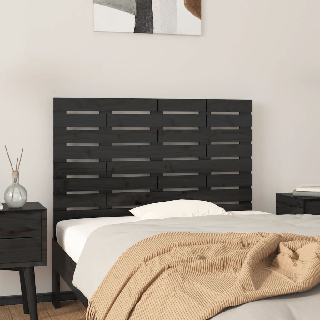 Wall Headboard Black 106x3x63cm Solid Wood Pine