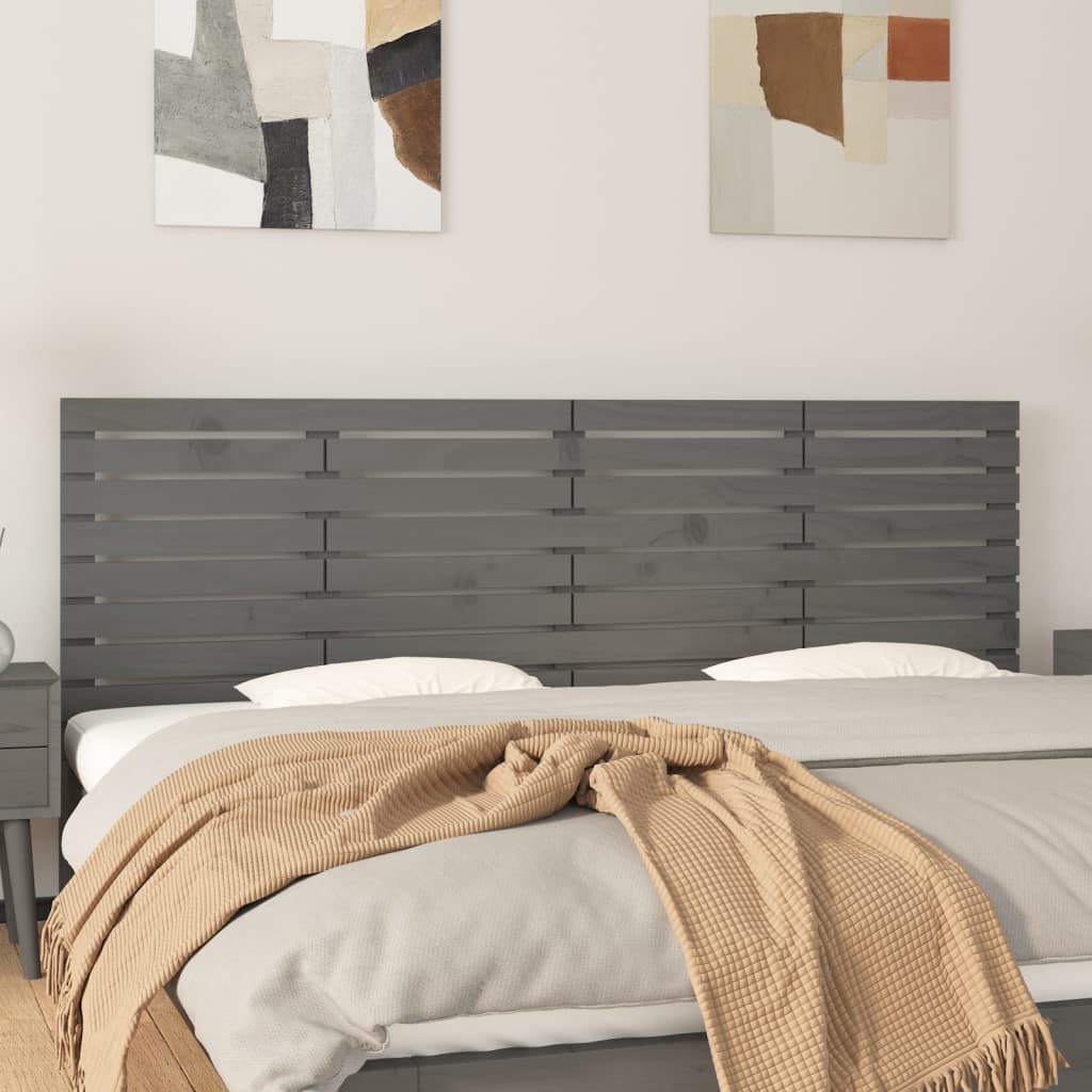 Wall Headboard Grey 206x3x63cm Solid Wood Pine