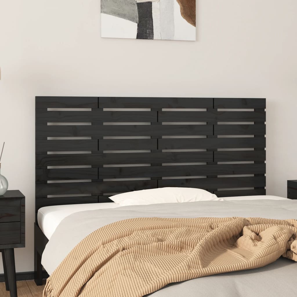 Wall Headboard Black 126x3x63cm Solid Wood Pine