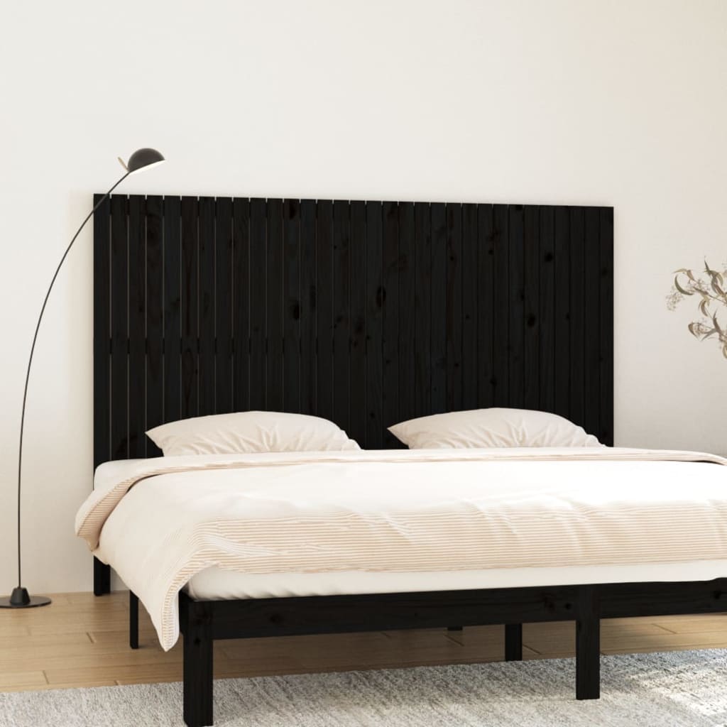 Wall Headboard Black 204x3x110cm Solid Wood Pine