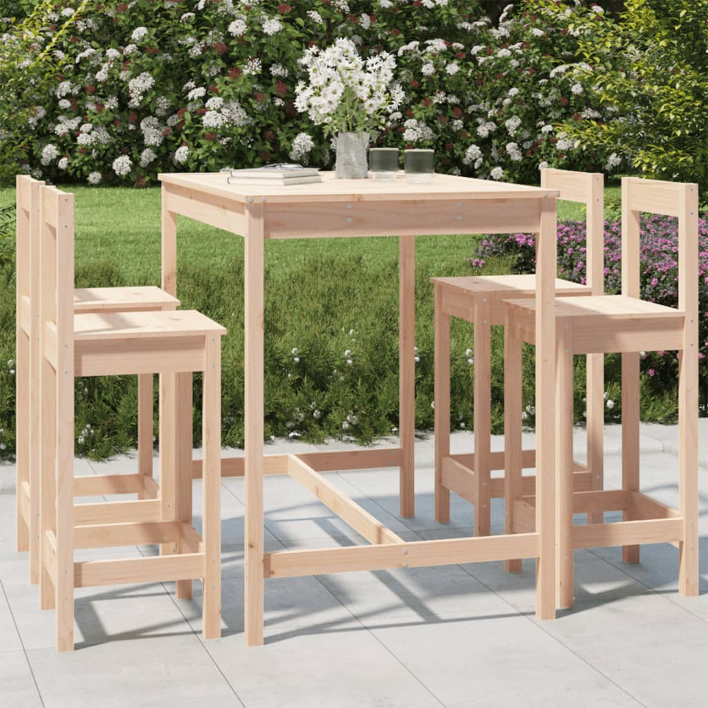 5 Pcs Garden Bar Set Solid Wood Pine