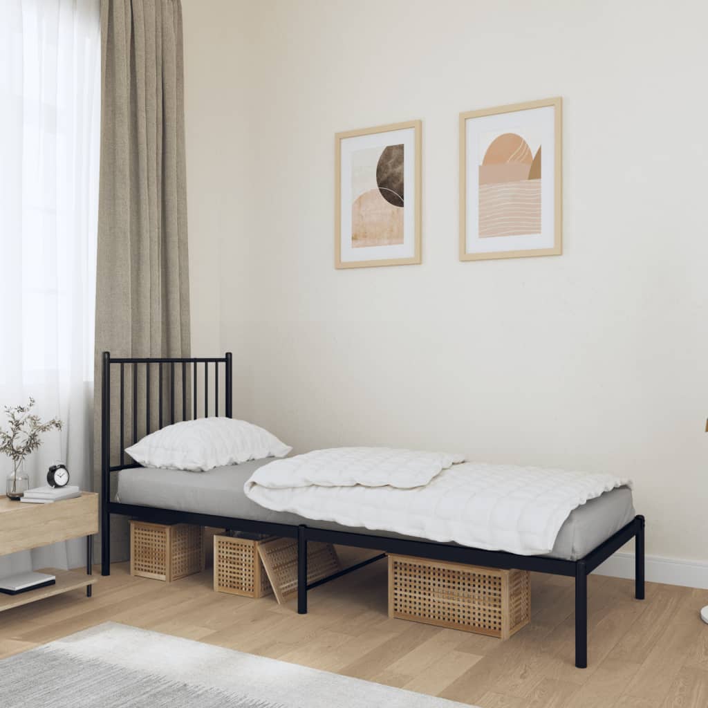 Metal Bed Frame with Headboard Black 80x200 cm