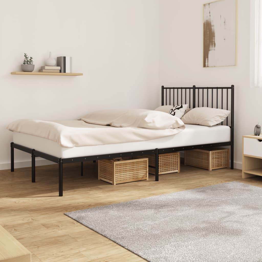 Metal Bed Frame with Headboard Black 120x190 cm Small Double