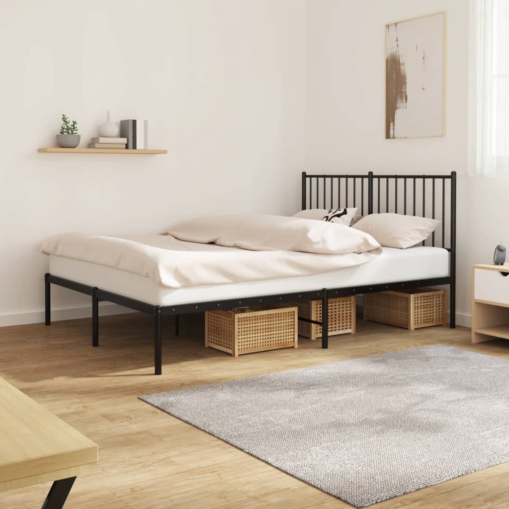 Metal Bed Frame with Headboard Black 140x200 cm