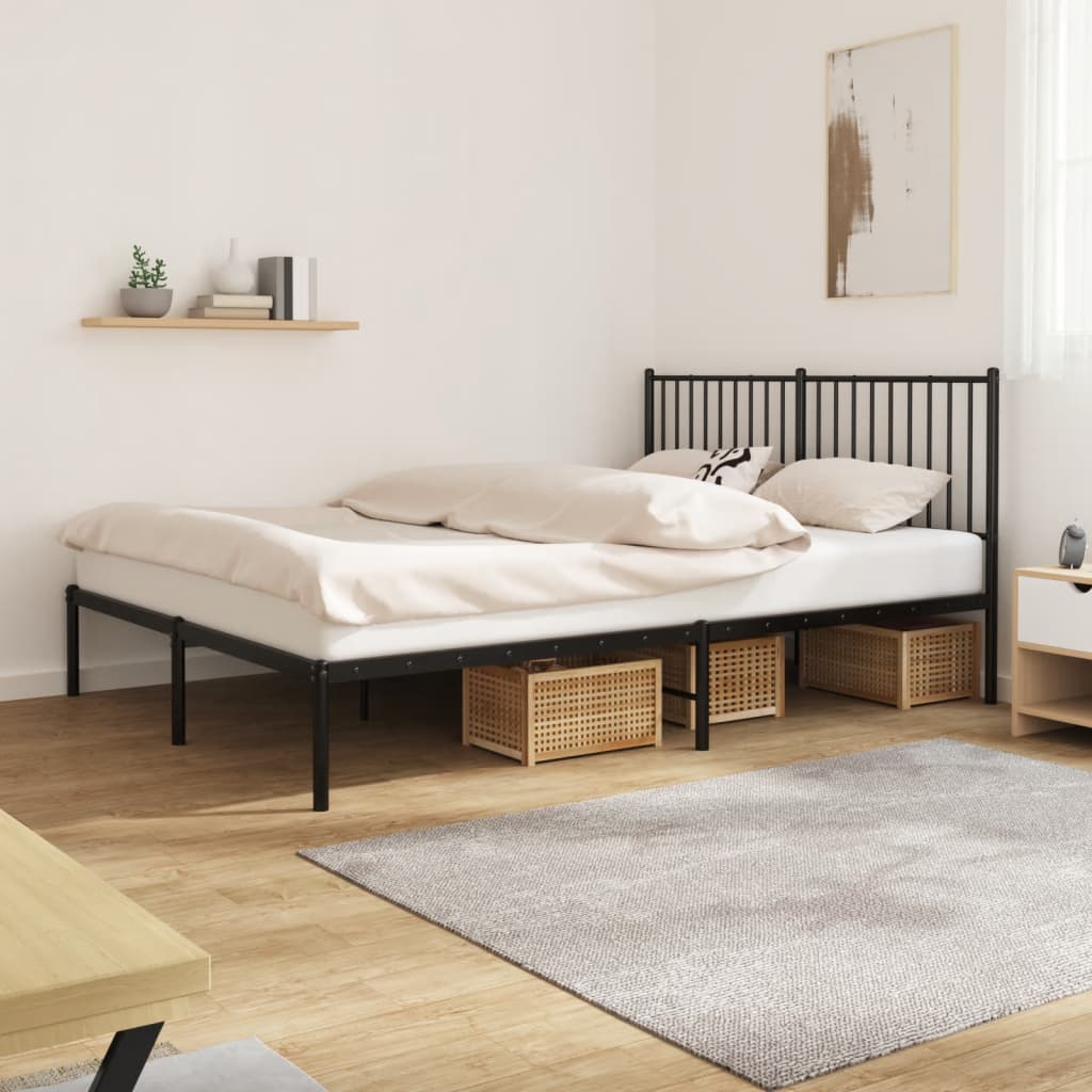 Metal Bed Frame with Headboard Black 160x200 cm