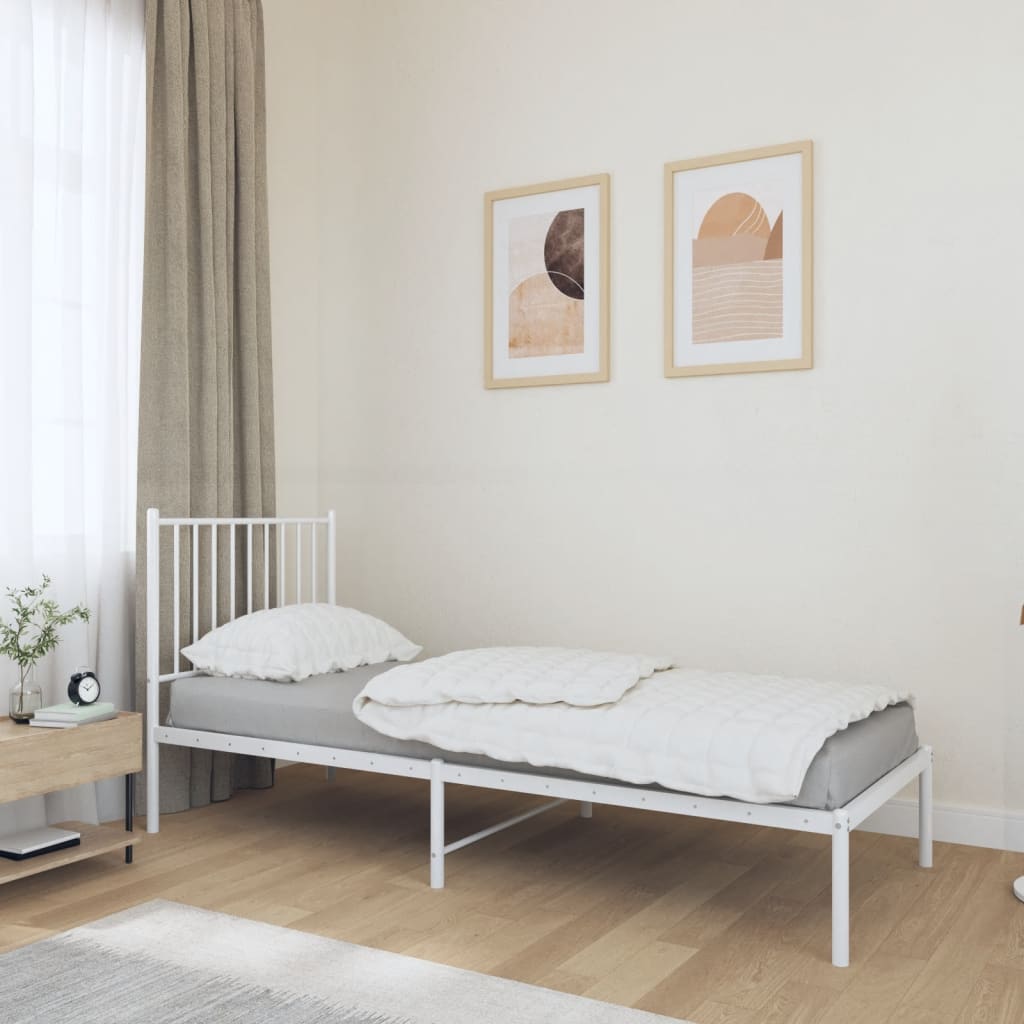 Metal Bed Frame with Headboard White 75x190 cm Small Single