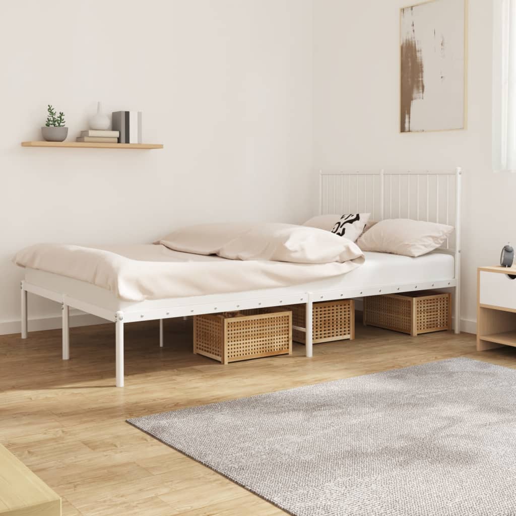Metal Bed Frame with Headboard White 120x190 cm 4FT Small Double