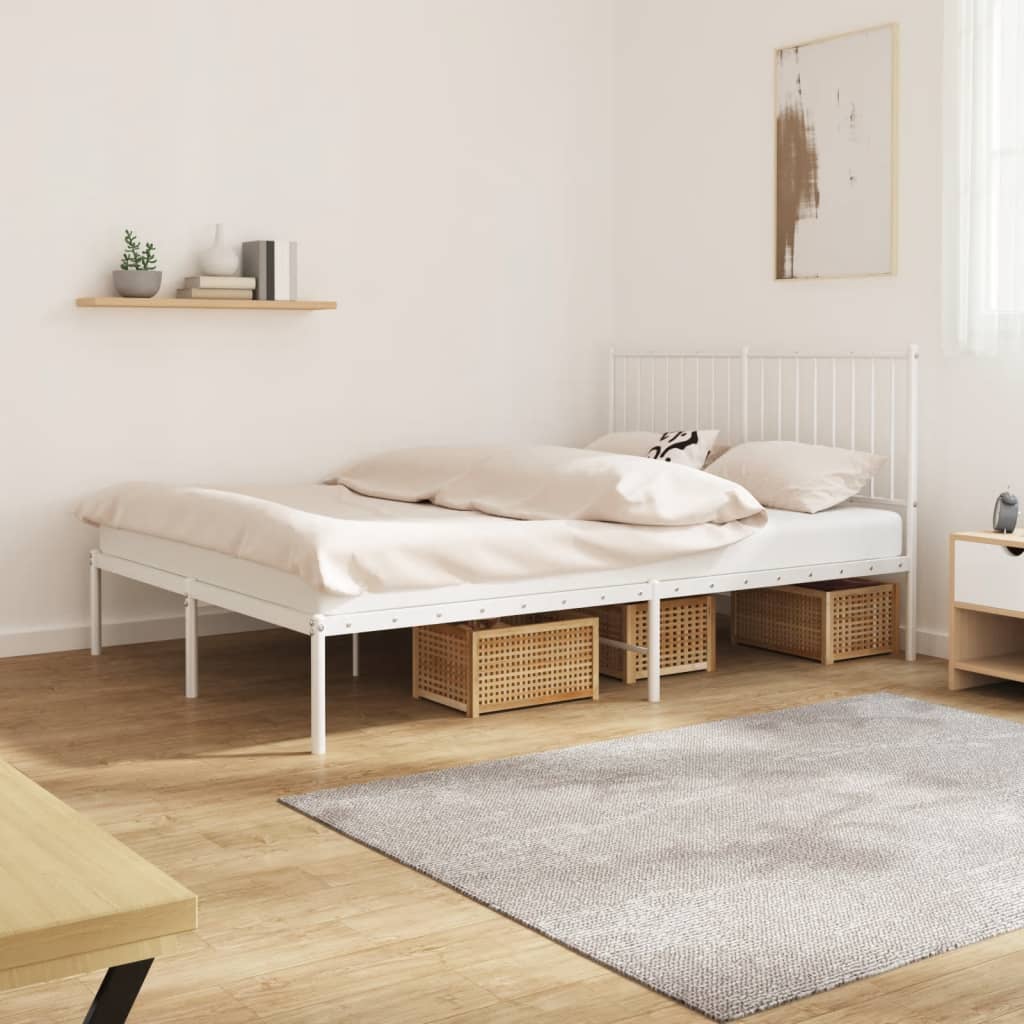 Metal Bed Frame with Headboard White 135x190 cm Double
