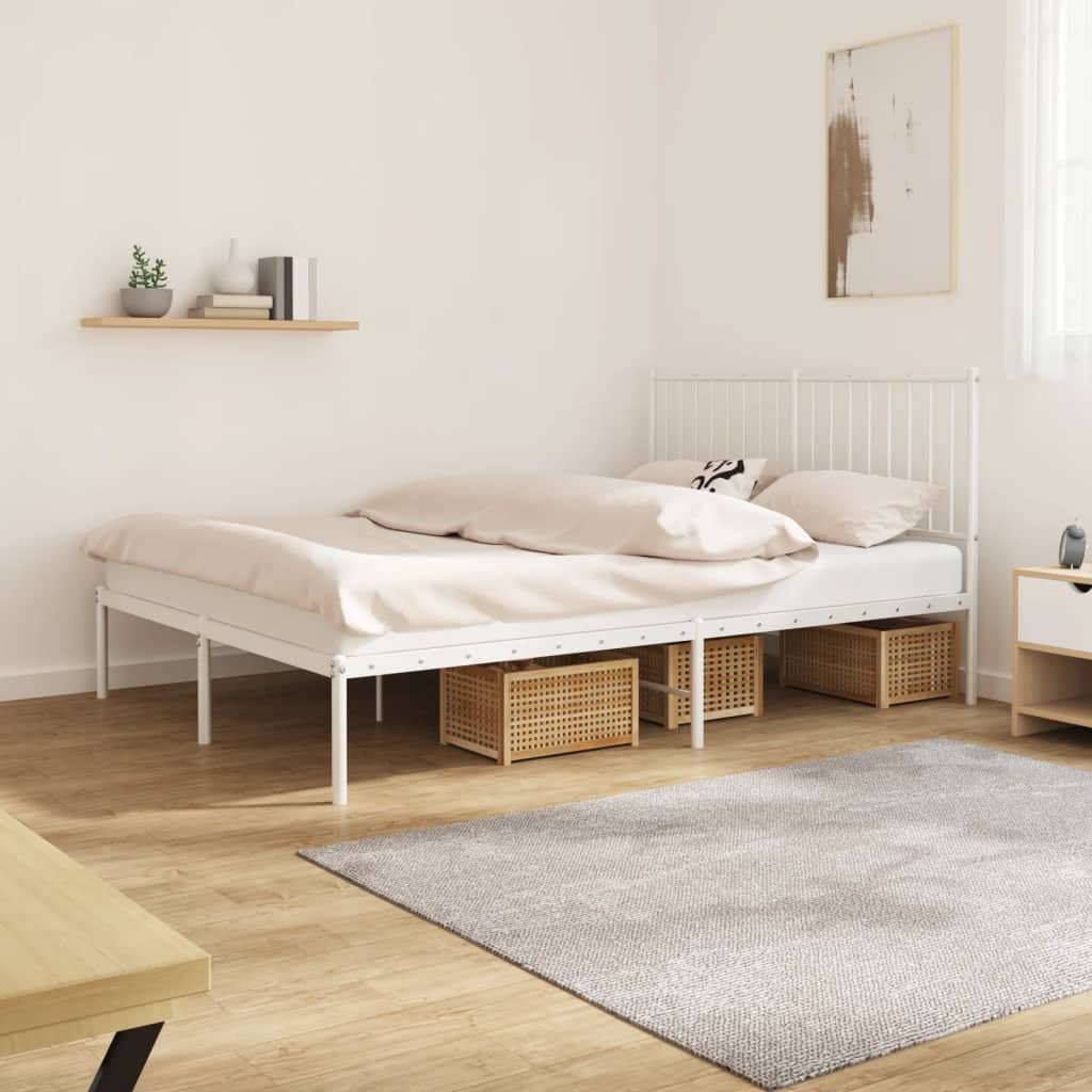 Metal Bed Frame with Headboard White 140x190 cm