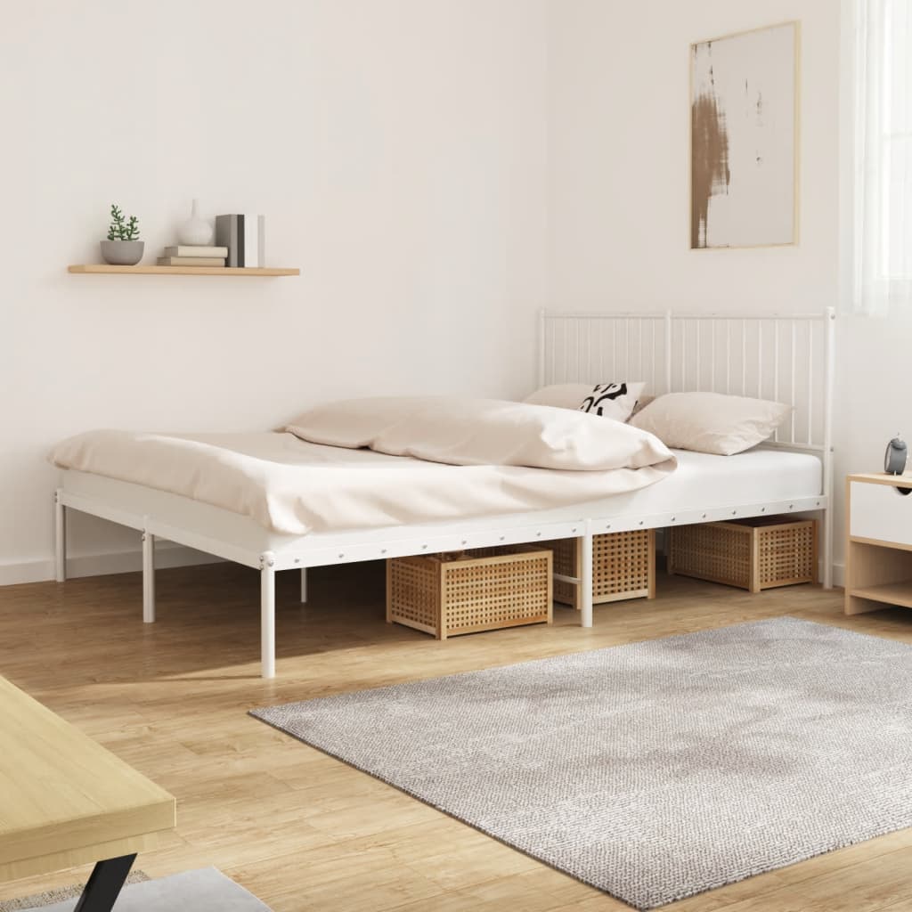 Metal Bed Frame with Headboard White 160x200 cm