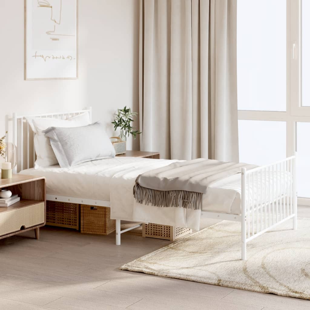 Metal Bed Frame with Headboard and Footboard White 100x190 cm