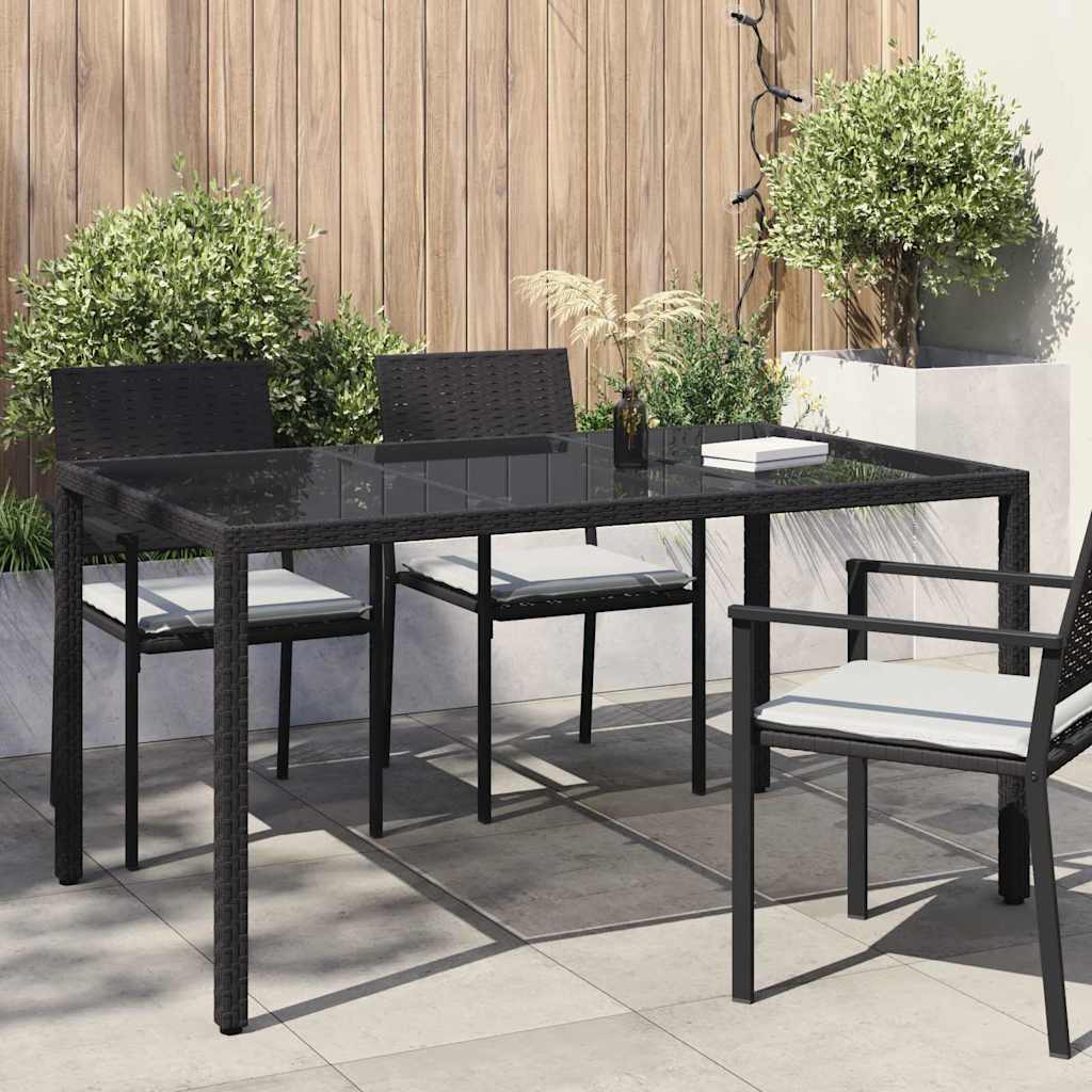 FRVBRO Garden Dining Table 150x90x75 cm Poly Rattan - Black