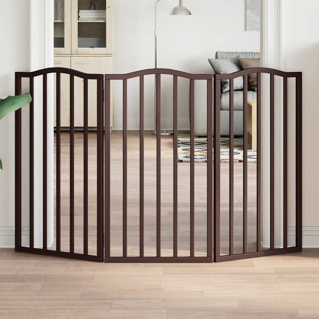 Dog Gate Foldable 3 Panels Brown Oak 150 cm Poplar Wood