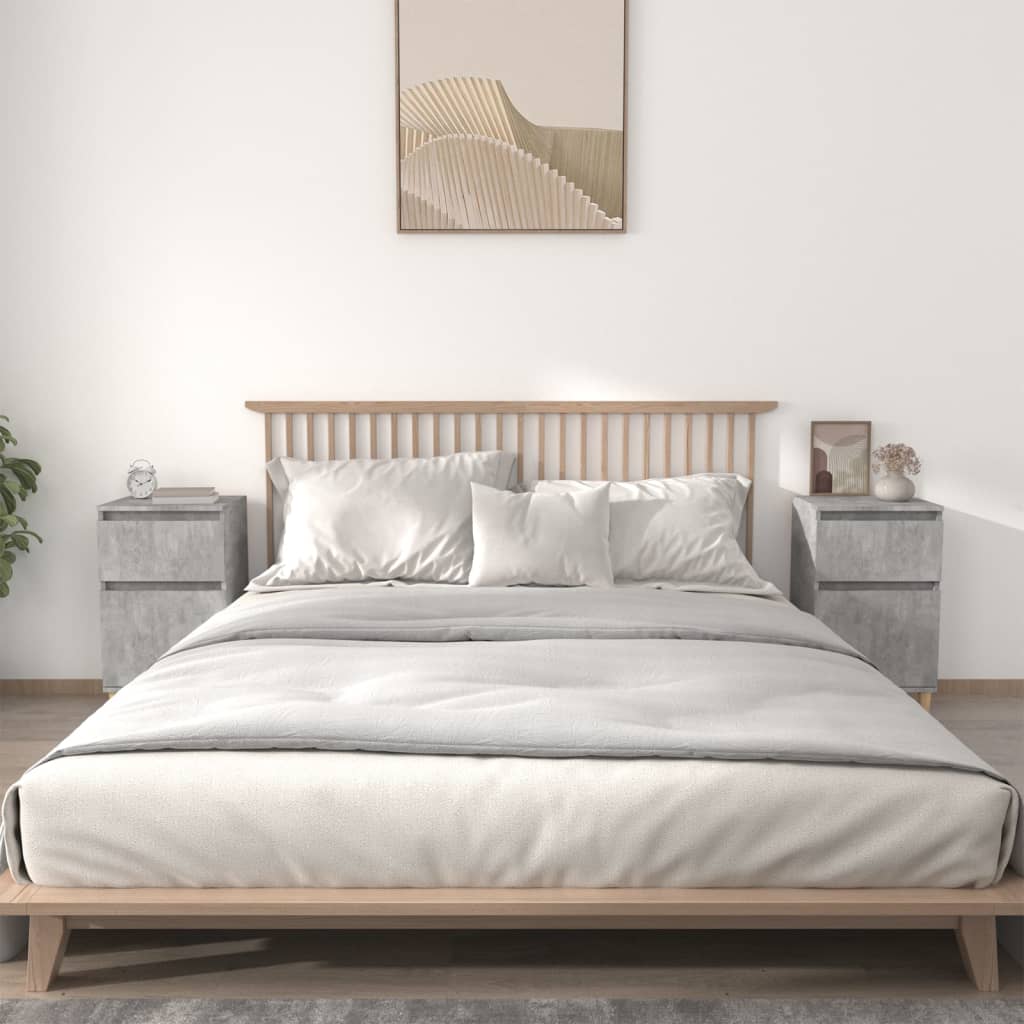 Bedside Table - MONROE Hal 2 Piece Nightstand Concrete Grey 40cm