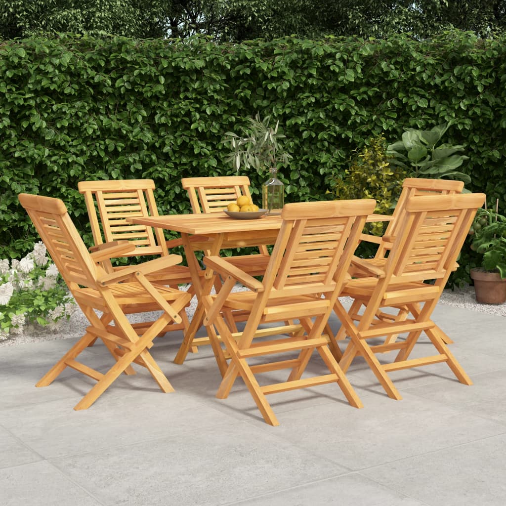 7 Pcs Garden Dining Set Solid Wood Teak