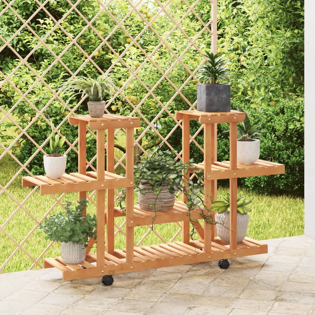Flower Stand with Wheels 110x25x78cm Solid Wood Fir