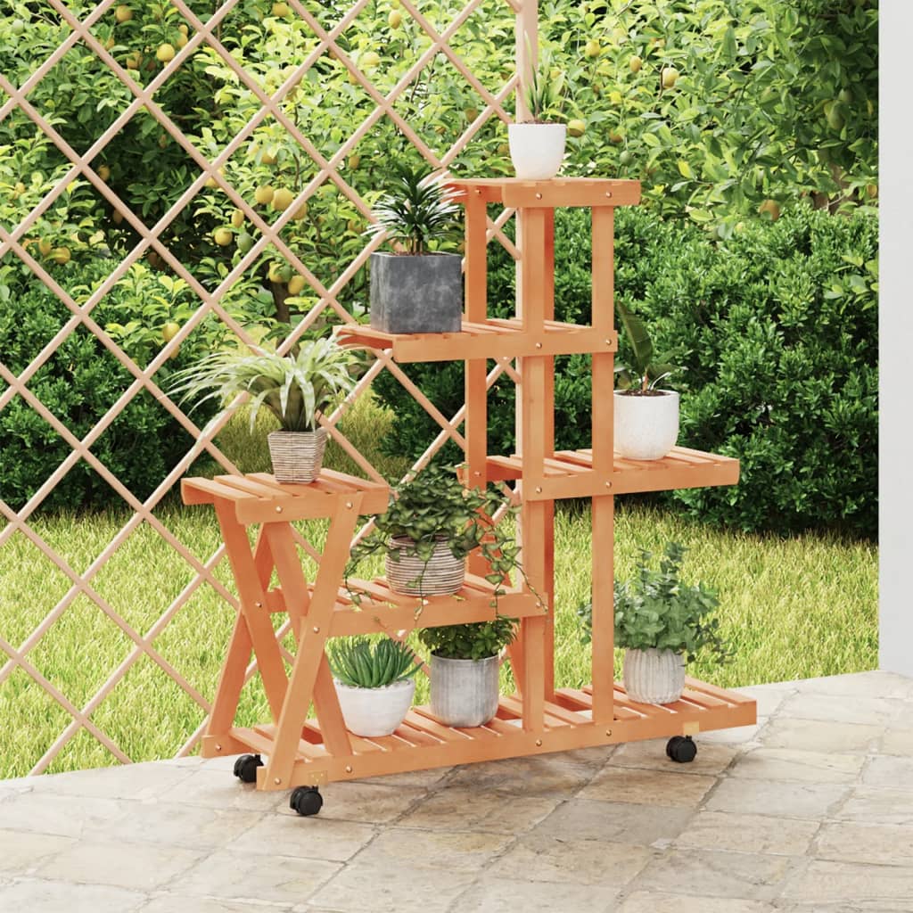 Flower Stand with Wheels 95x25x101cm Solid Wood Fir
