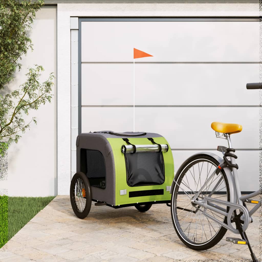 Dog Bike Trailer Green and Grey Oxford Fabric&Iron
