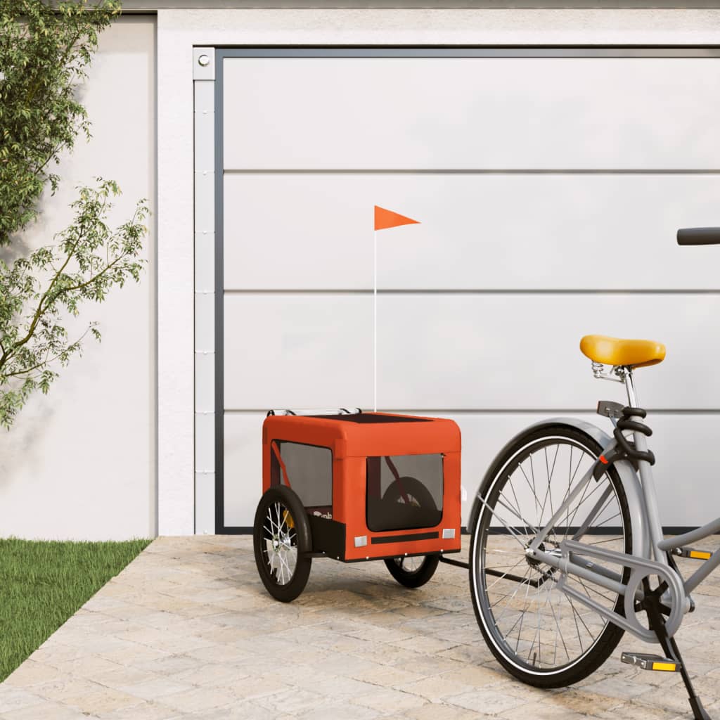 Dog Bike Trailer Orange and Black Oxford Fabric and Iron