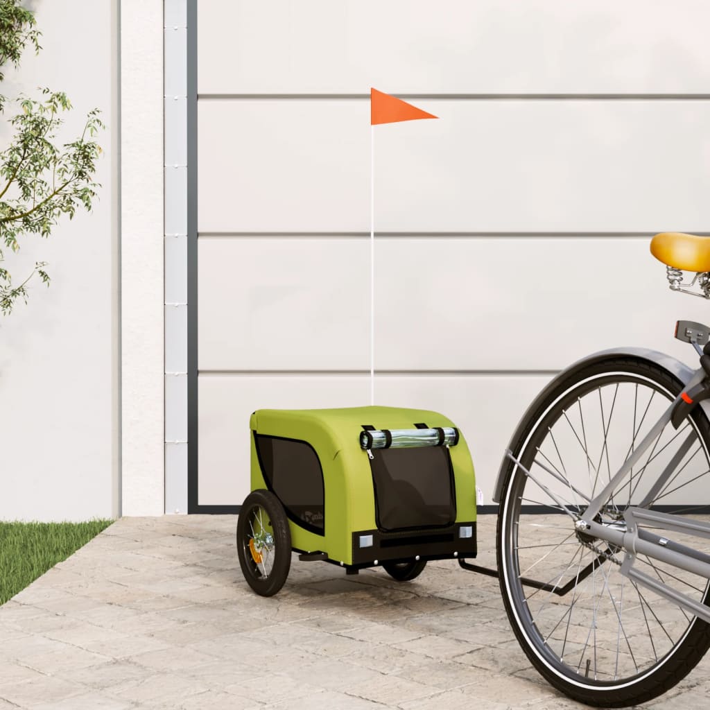 Dog Bike Trailer Green and Black Oxford Fabric and Iron