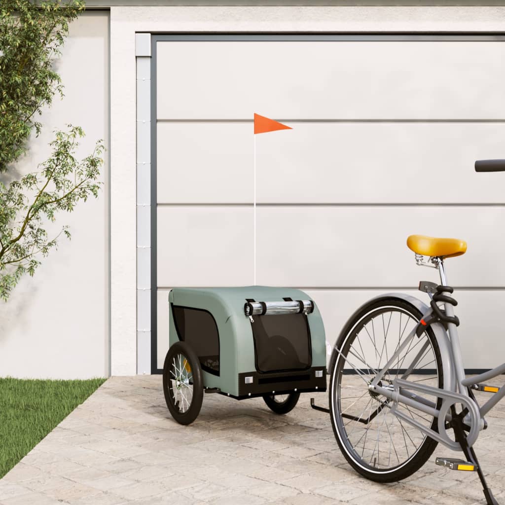 Dog Bike Trailer Grey and Black Oxford Fabric and Iron