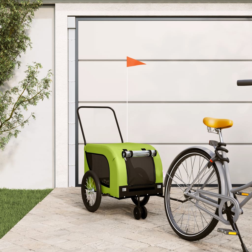 Pet Bike Trailer Green and Black Oxford Fabric and Iron