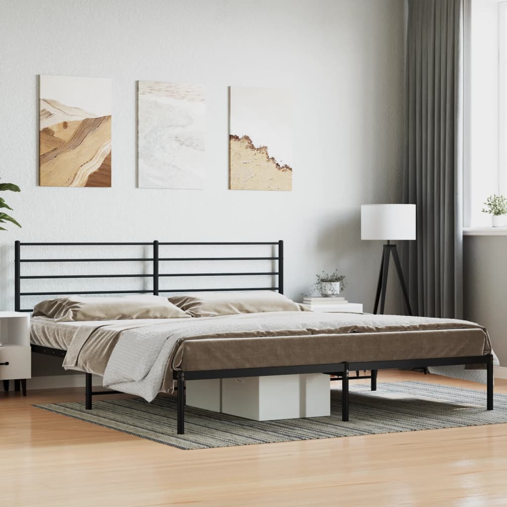 Metal Bed Frame with Headboard Black 183x213 cm