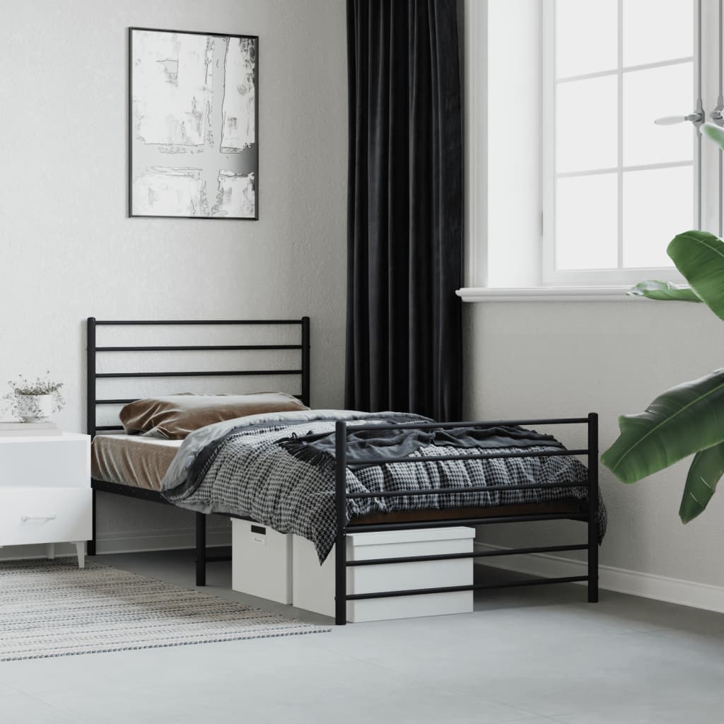 Metal Bed Frame with Headboard and Footboard Black 90x190 cm Single