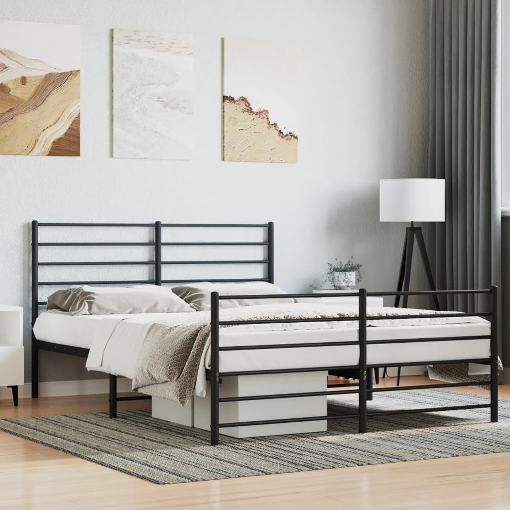 Metal Bed Frame with Headboard and Footboard Black 135x190 cm Double