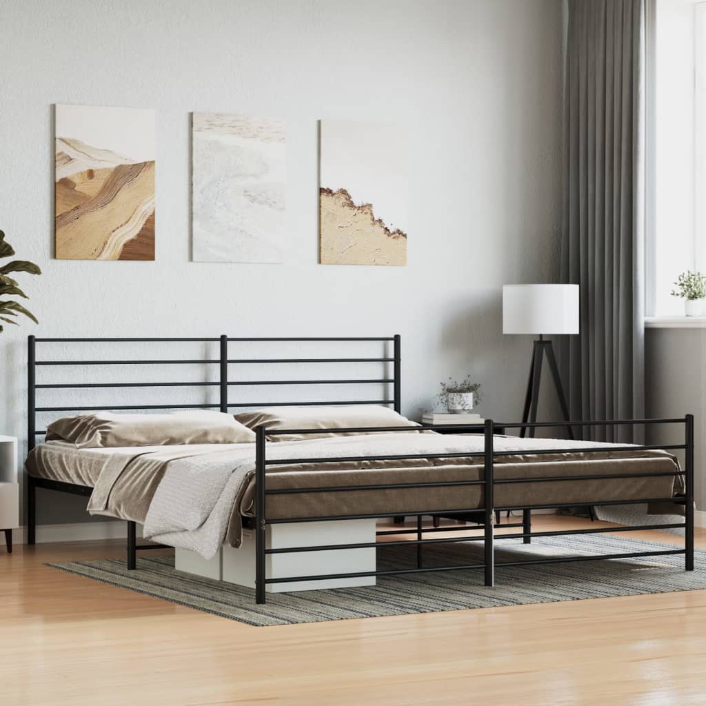 Metal Bed Frame with Headboard and Footboard Black 183x213 cm