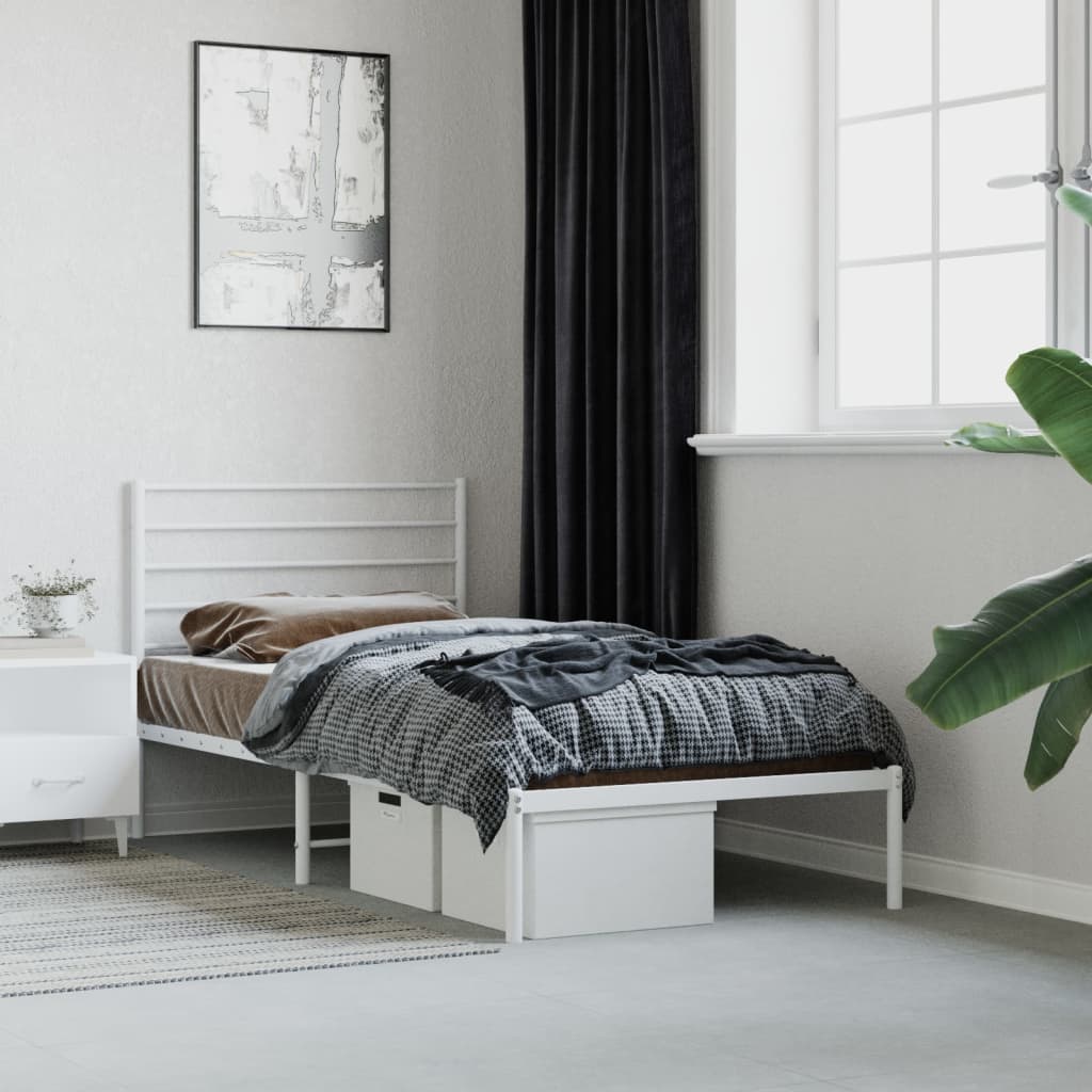 Metal Bed Frame with Headboard White 80x200 cm