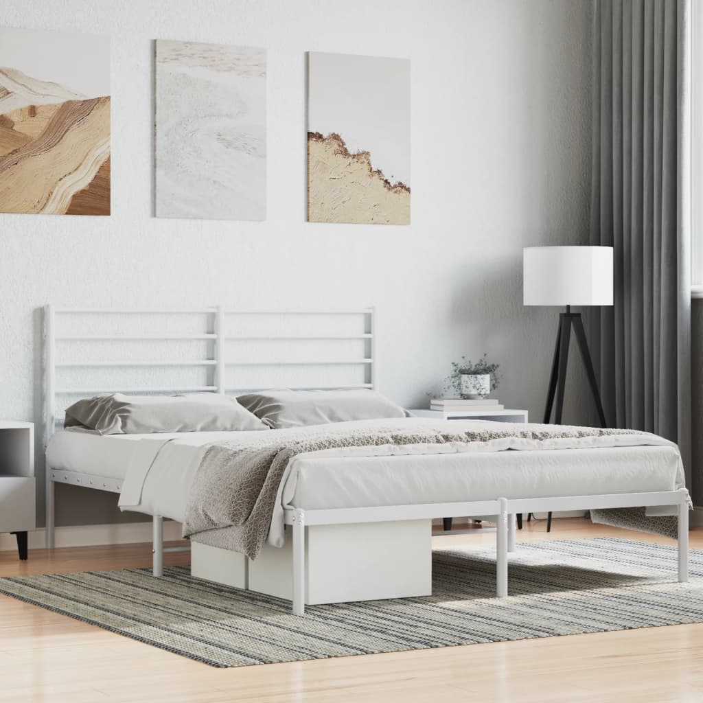 Metal Bed Frame with Headboard White 135x190 cm 4FT6 Double