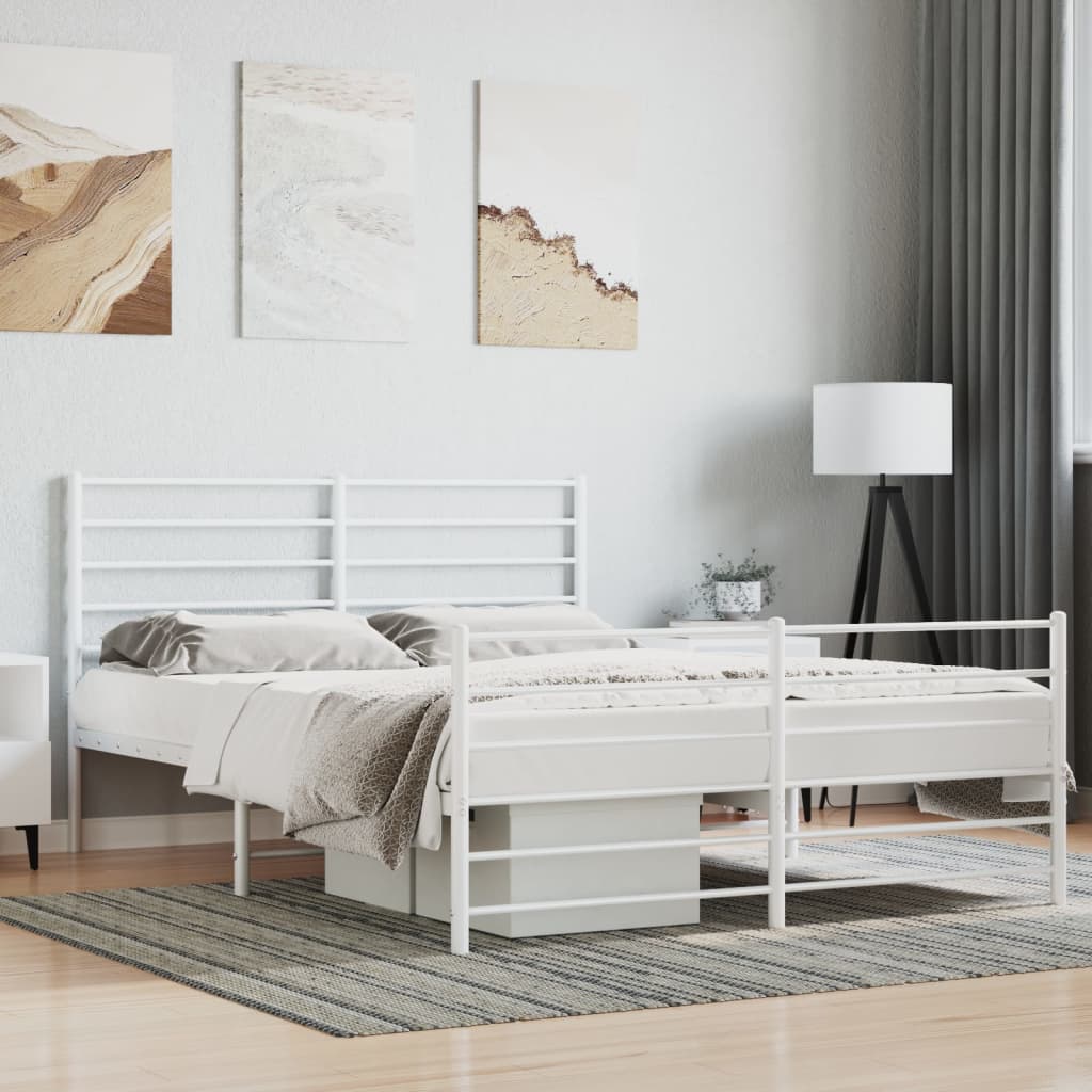 Metal Bed Frame with Headboard and Footboard White 135x190 cm 4FT6 Double
