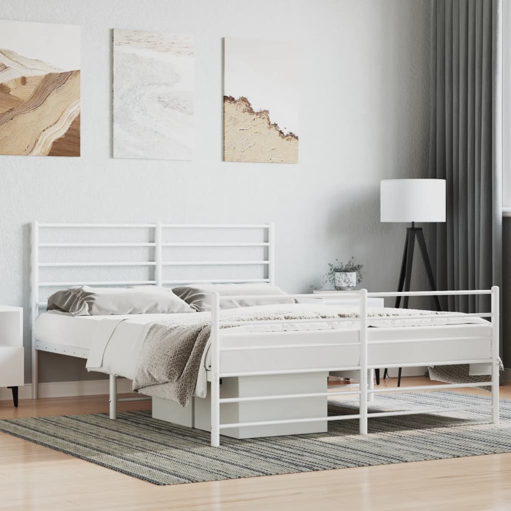 Metal Bed Frame with Headboard and Footboard White 160x200 cm