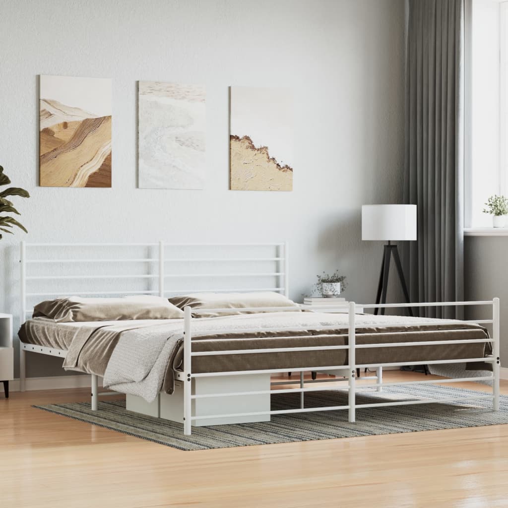 Metal Bed Frame with Headboard and Footboard White 183x213 cm