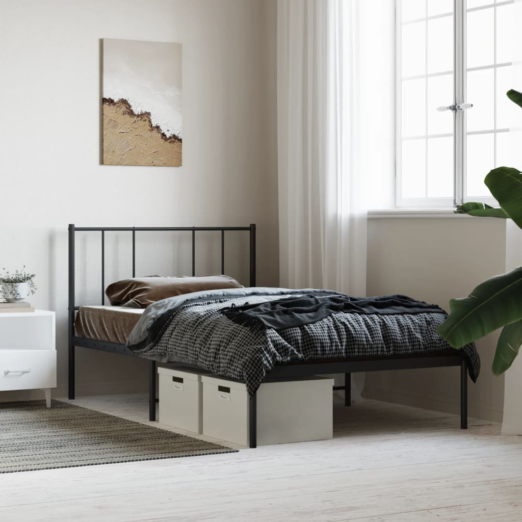 Metal Bed Frame with Headboard Black 90x200 cm