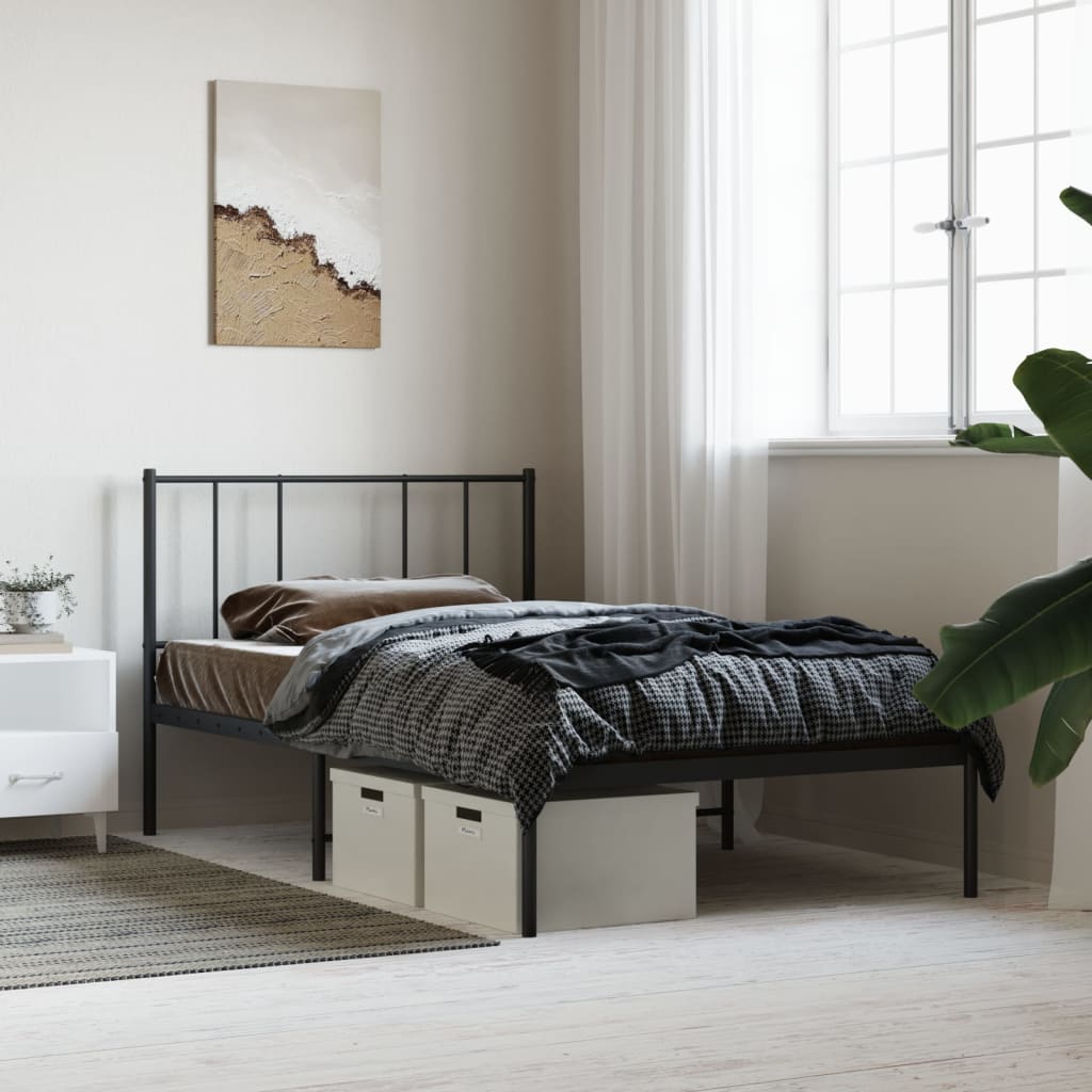 Metal Bed Frame with Headboard Black 100x190 cm