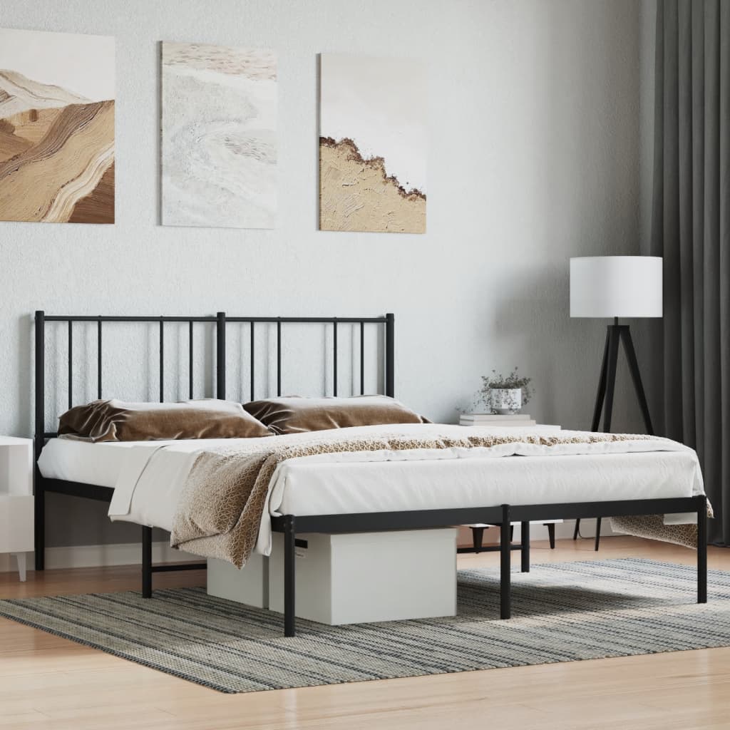 Metal Bed Frame with Headboard Black 140x200 cm