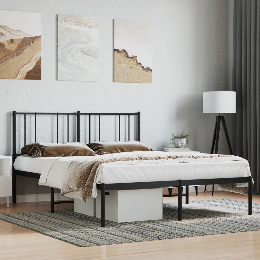 Metal Bed Frame with Headboard Black 160x200 cm
