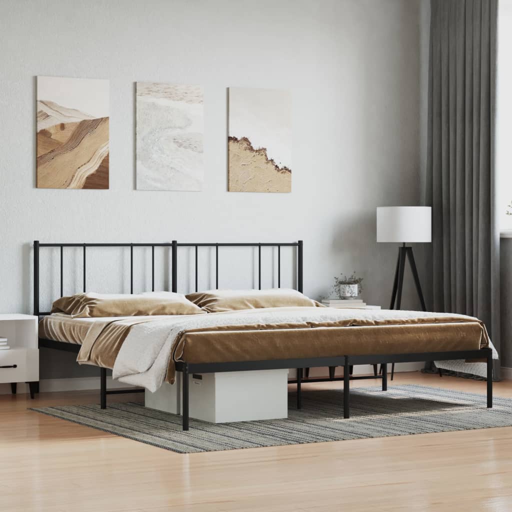Metal Bed Frame with Headboard Black 183x213 cm