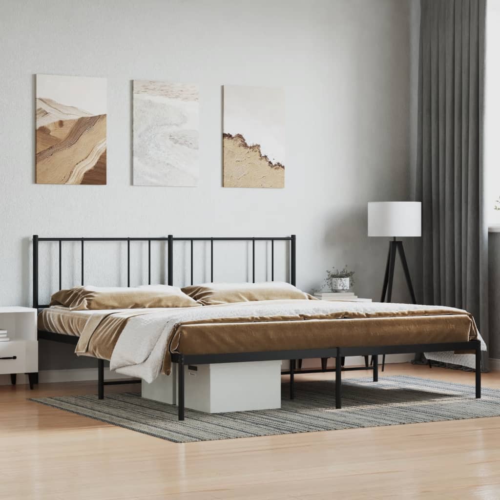 Metal Bed Frame with Headboard Black 200x200 cm