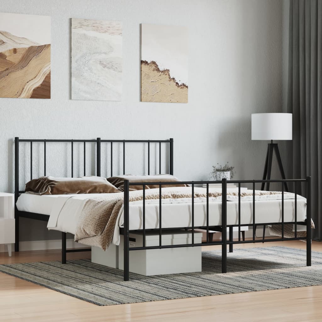 Metal Bed Frame with Headboard and Footboard Black 135x190 cm 4FT6 Double