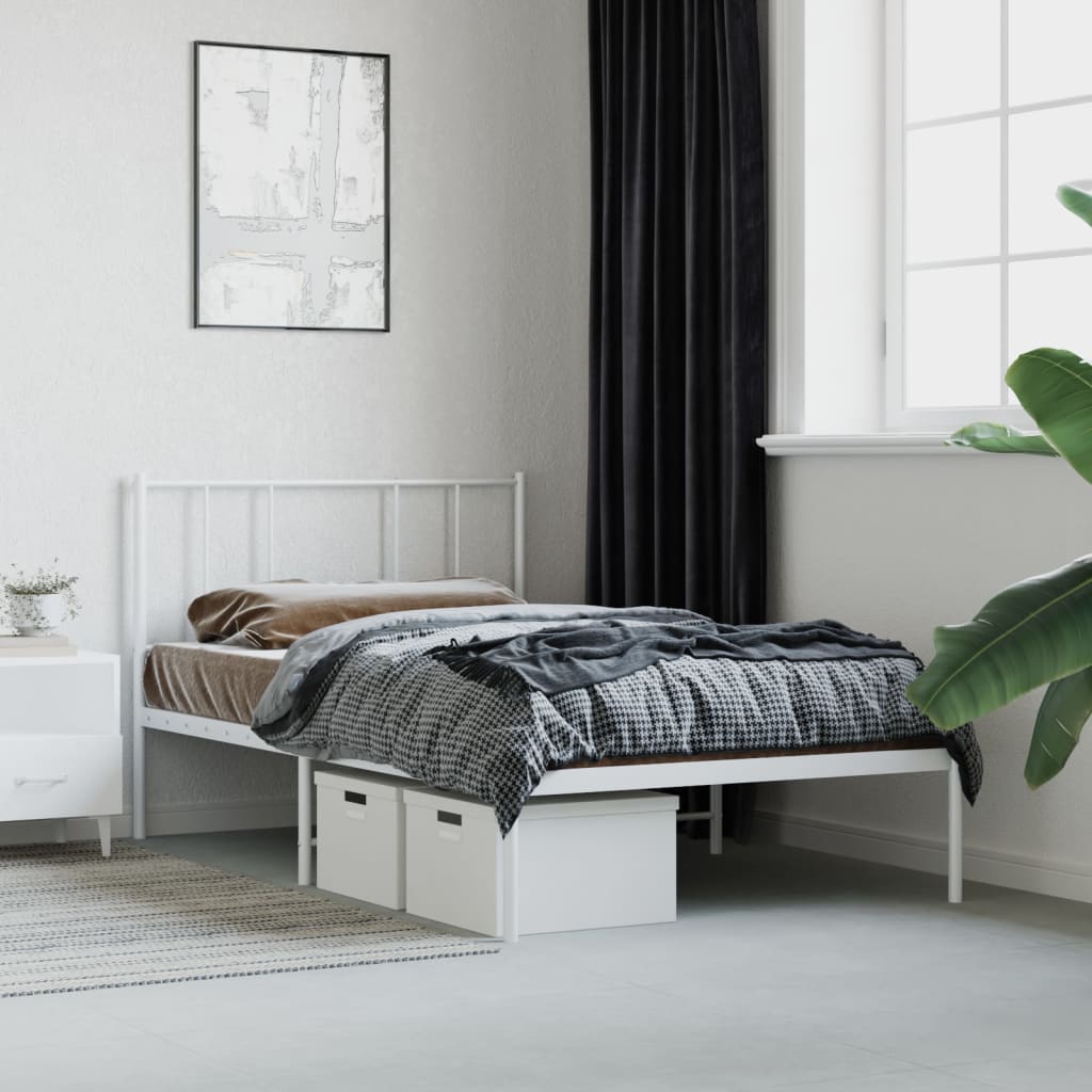 Metal Bed Frame with Headboard White 80x200 cm