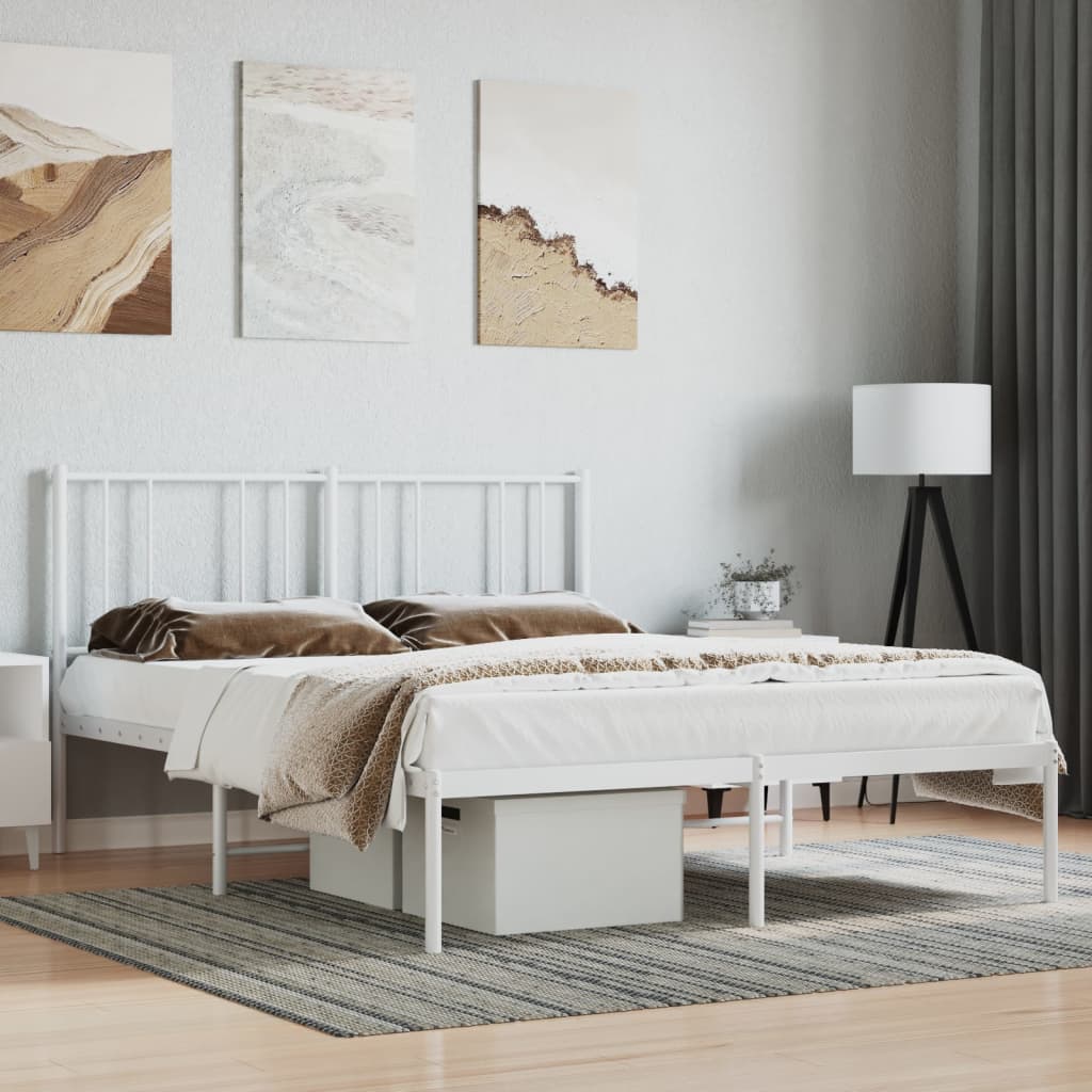 Metal Bed Frame with Headboard White 140x200 cm