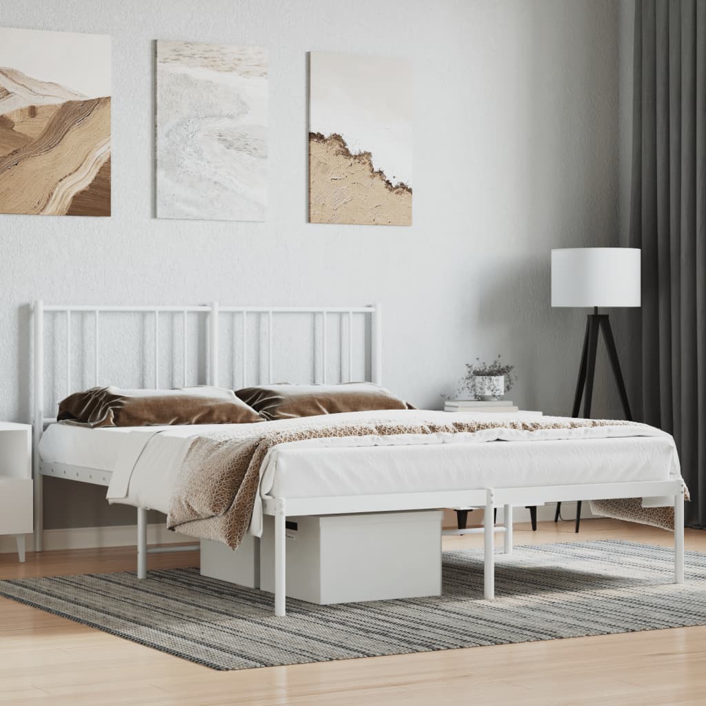 Metal Bed Frame with Headboard White 160x200 cm