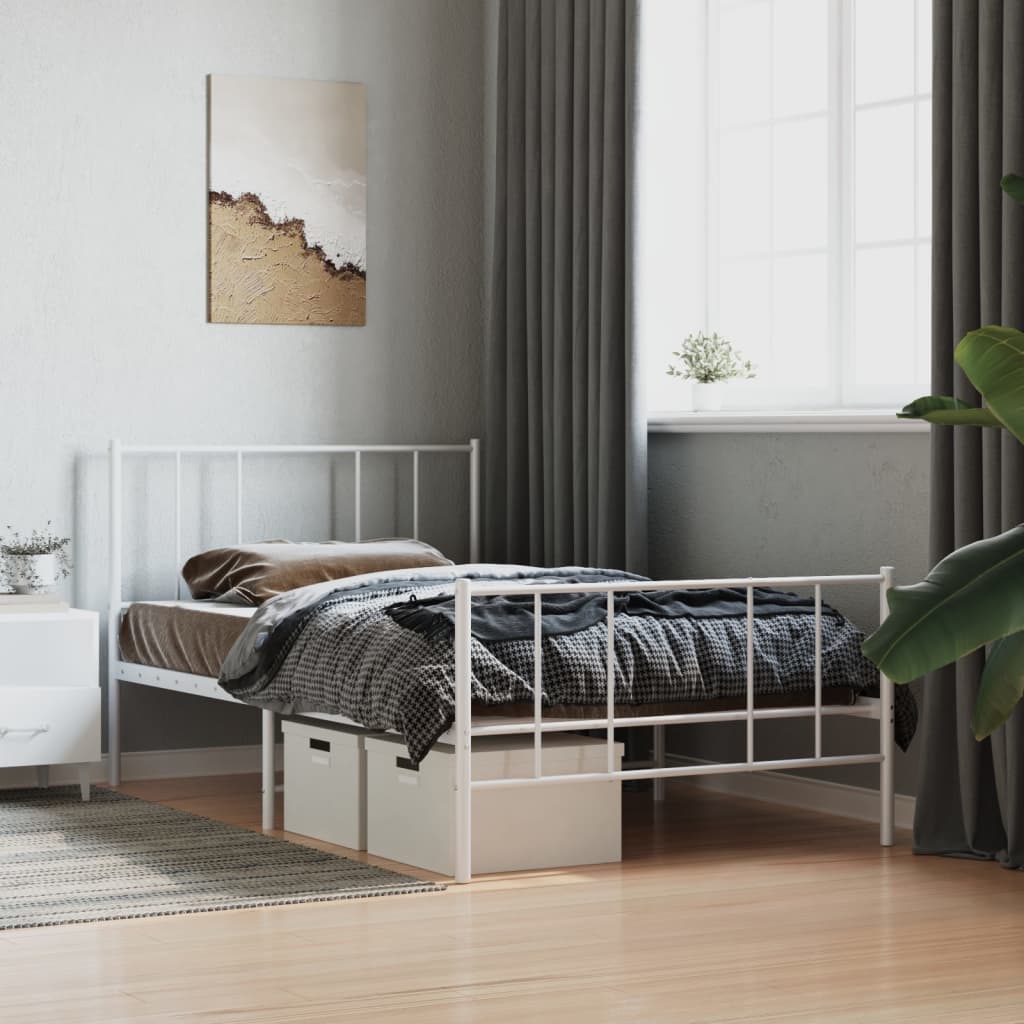 Metal Bed Frame with Headboard and Footboard White 75x190 cm 2FT6 Small Single