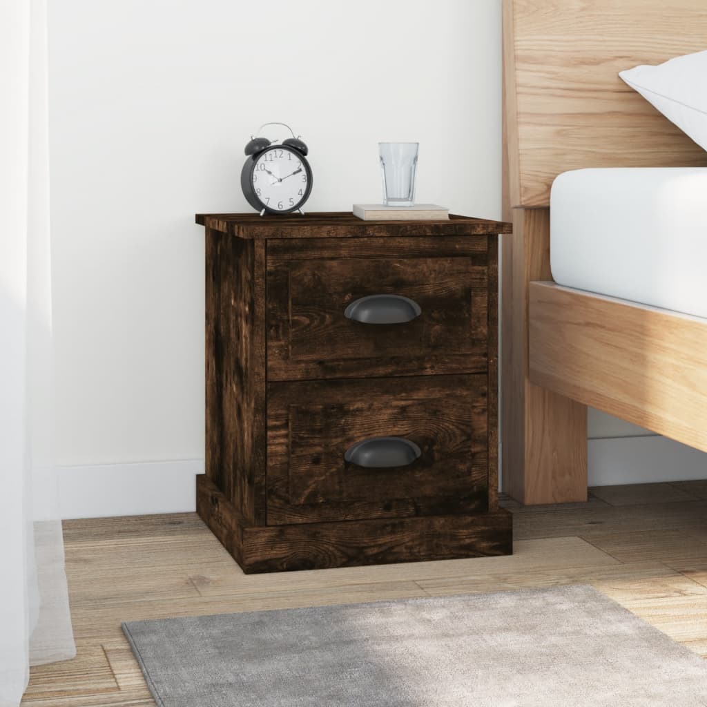 Bedside Table - DESIO 2 Piece Nightstand Smoked Oak 39cm