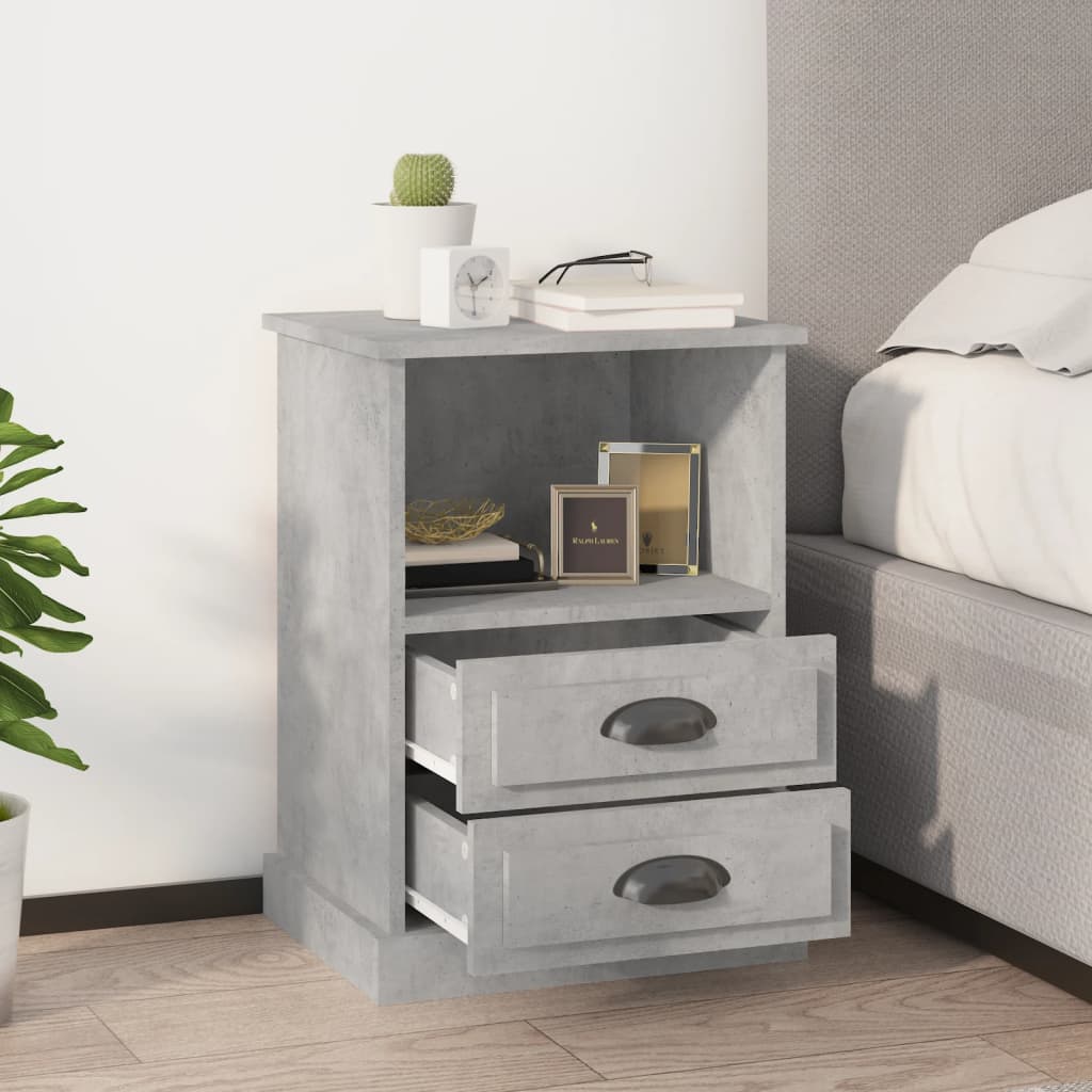 Bedside Table - HOLLAND 2 Piece Nightstand Concrete Grey 43cm