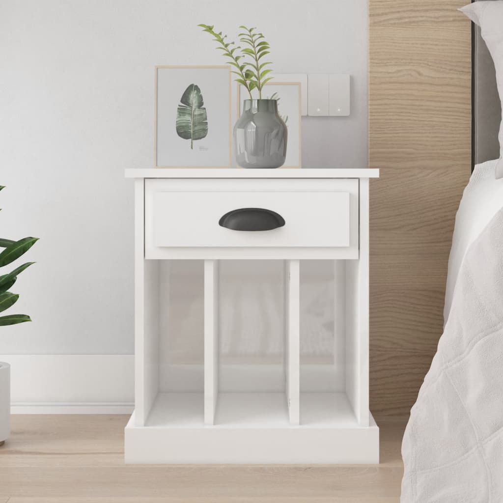 Bedside Table - HONOLULU Nightstand High Gloss White 43cm