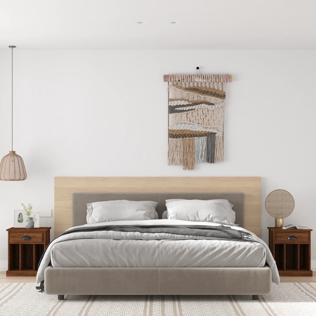 Bedside Table - HONOLULU 2 Piece Nightstand Brown Oak 43cm